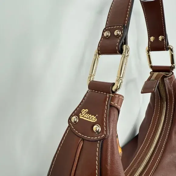 GUCCI Brown Leather Bamboo Amalfi Hobo Shoulder Bag - Picture 5 of 16